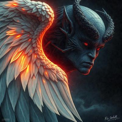 Primary subject: A demonic creature with horns and a blue face.

Setting/background: A dark, cloudy sky.

Visual style: Digital art.

Colors and mood: The demonic creature has a blue face and horns, and the overall atmosphere is dark and ominous.